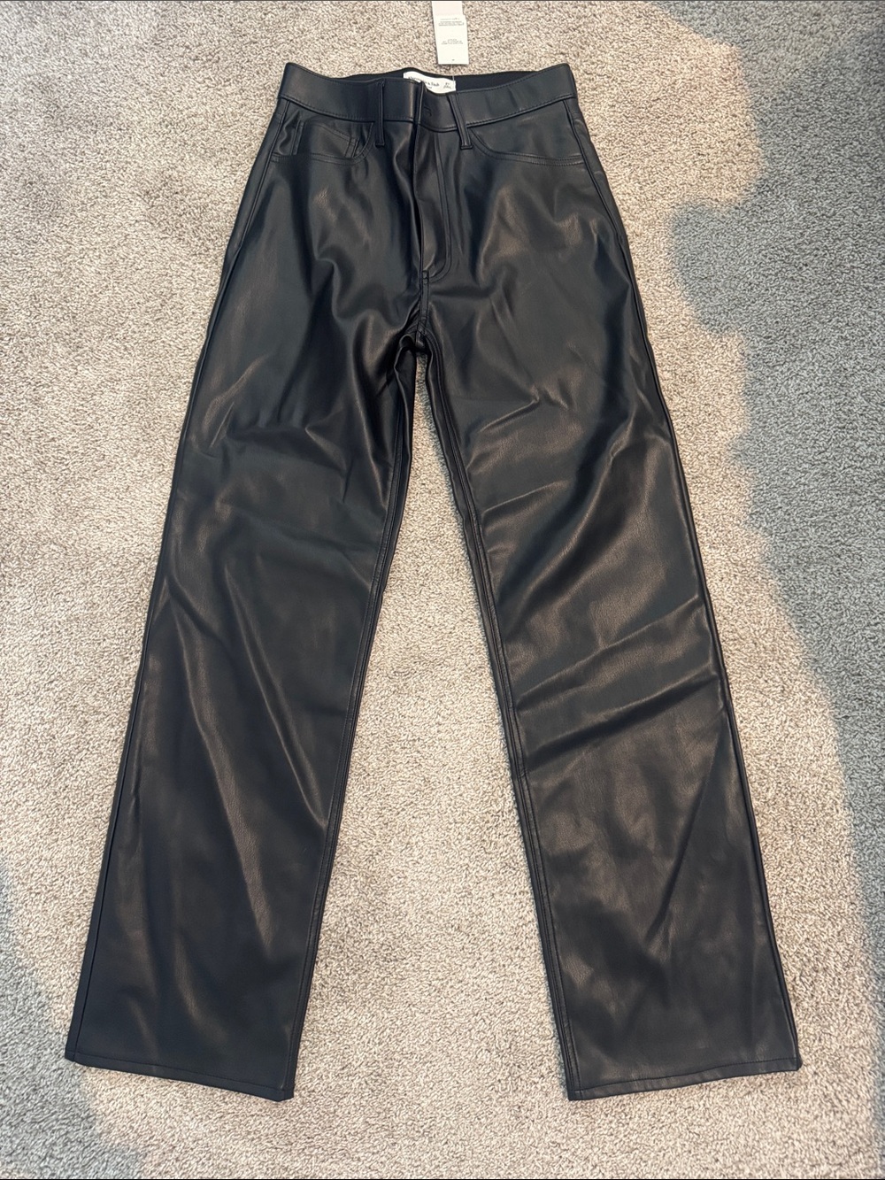 BNWT- Abercrombie Black Faux Leather Straight-Leg Pants